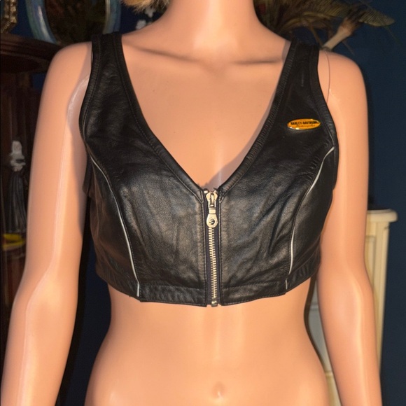 Vintage Harley-Davidson Black Leather Sports Bra Crop Top Biker Chic 34/6 Sm/Med - Picture 8 of 16